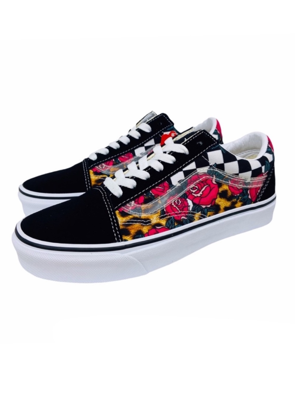 Vans Old Skool Rose Animal Checkered Black Dark Romance Gothic Rose Sneakers